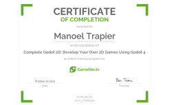 Certificate Of Completion For Godot Complete 2d